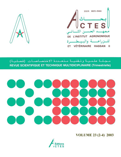 					Afficher Vol. 23 No. 2 (2003): Actes de l'IAV Hassan II
				